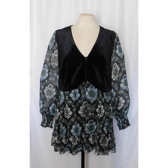 ZARA Velvet Vest Metallic Floral Print Dress Retro Ruffle Chic 8778/242 Large - Picture 3 of 16